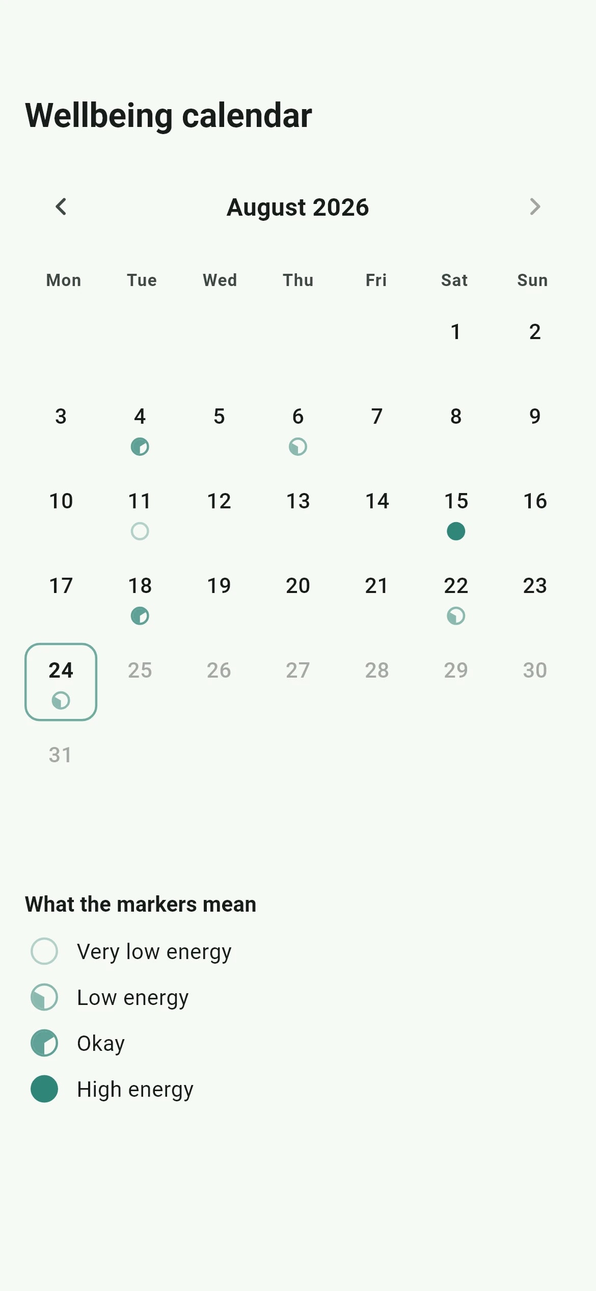Lifegame calendar with daily check-ins